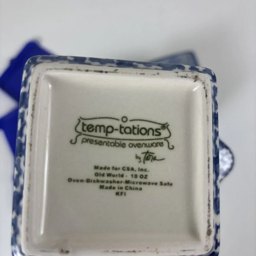 Temptations Ramekin Old World Blue Baking Dish Lids 3.75